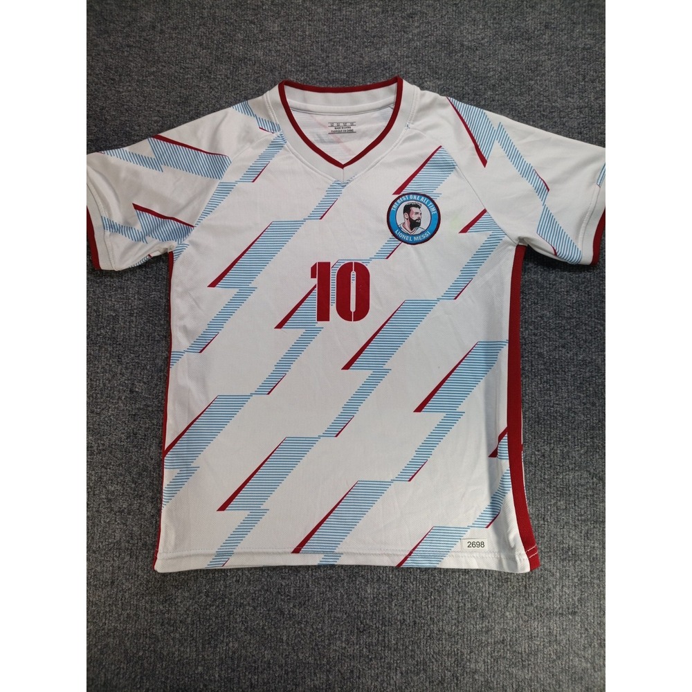 Lionel Messi Argentina #10 Soccer Jersey Men's 26 White Blue Red Graphic (Stain)